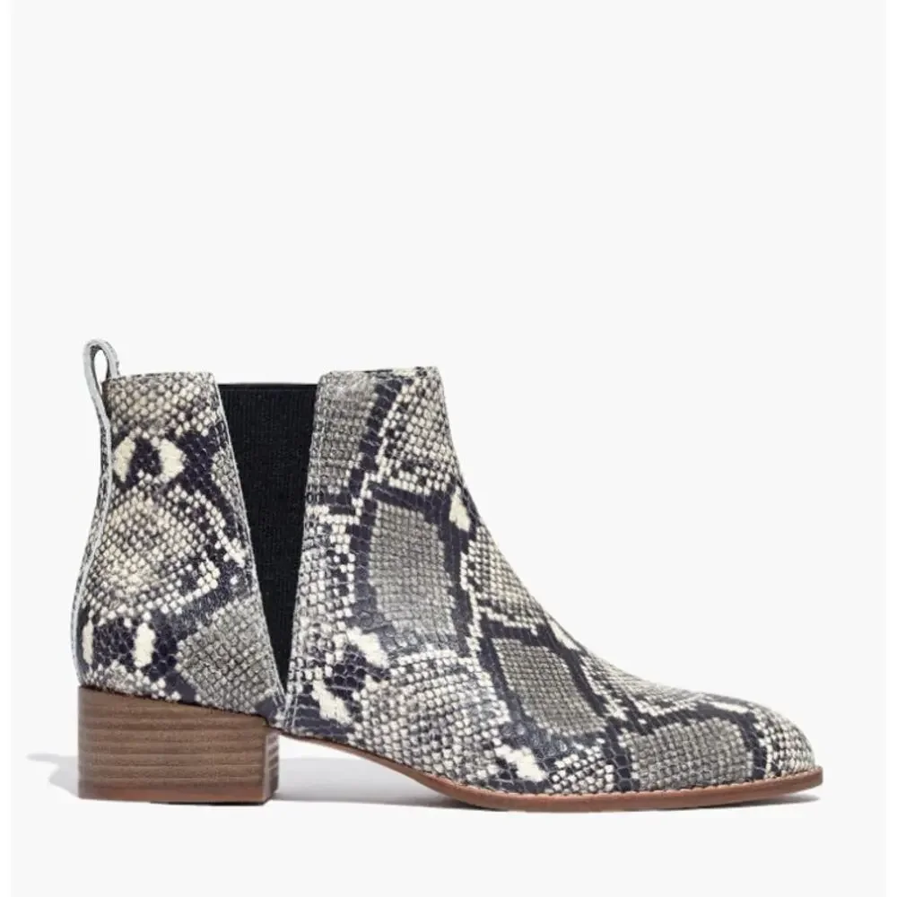 MADWELL black white snake embossed leather heeled Carina booties boots shoes